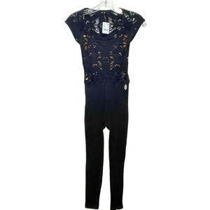 Free People NEW Crochet Top Ribbed Leggings Jumpsuit XS‎ Black